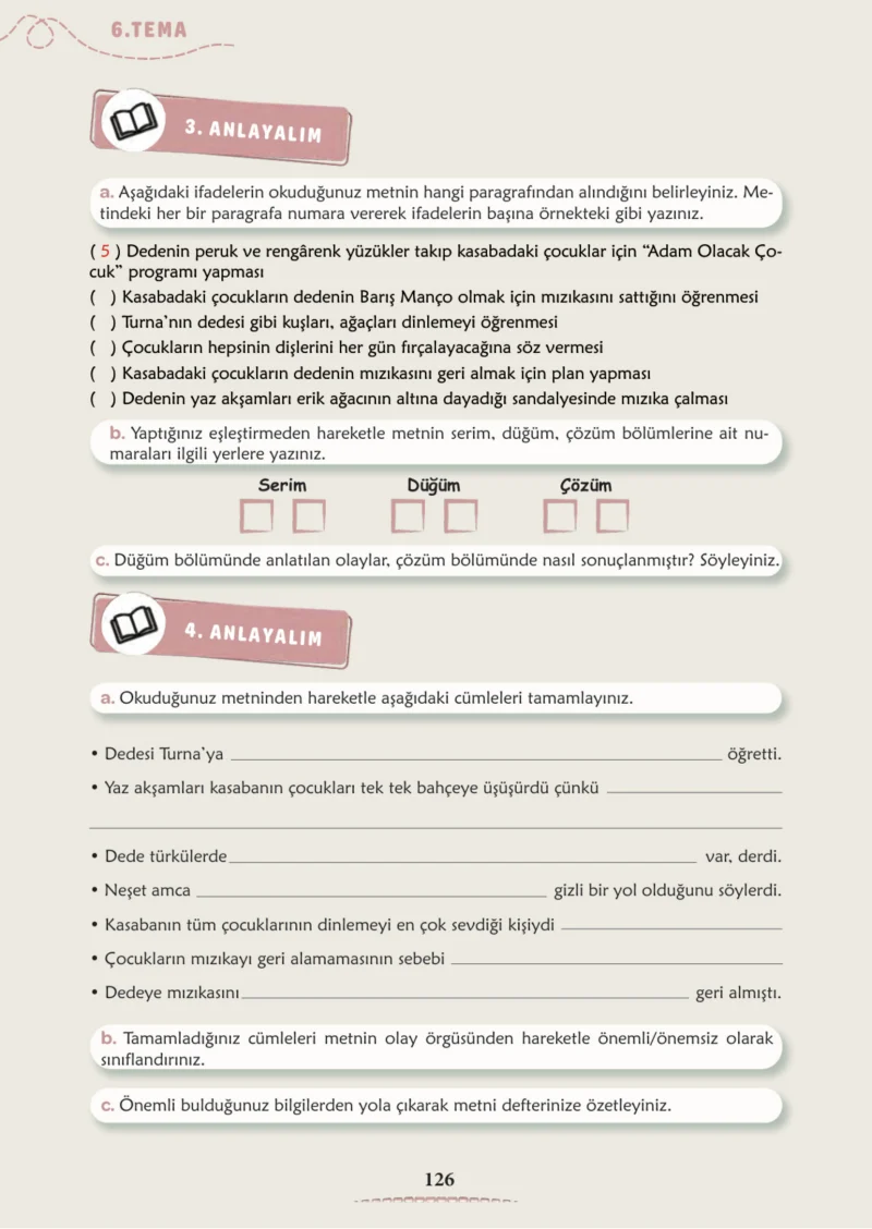 6. Sınıf Türkçe Ders Kitabı Cevapları Meb Yayınları 2. Kitap Sayfa 126
