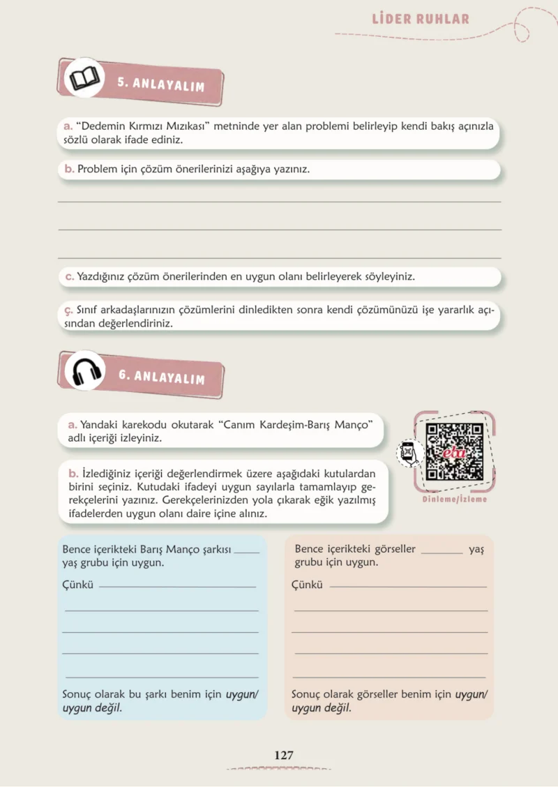 6. Sınıf Türkçe Ders Kitabı Cevapları Meb Yayınları 2. Kitap Sayfa 127