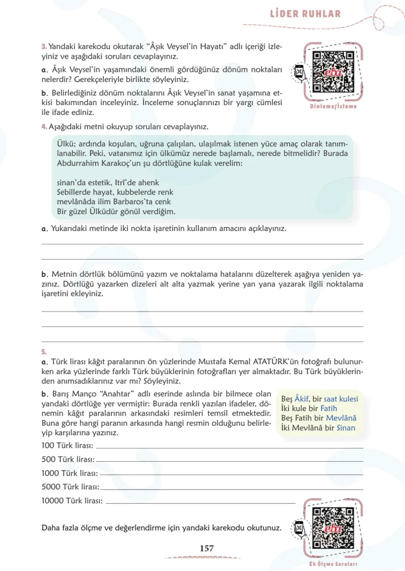 6. Sınıf Türkçe Ders Kitabı Cevapları Meb Yayınları 2. Kitap Sayfa 157