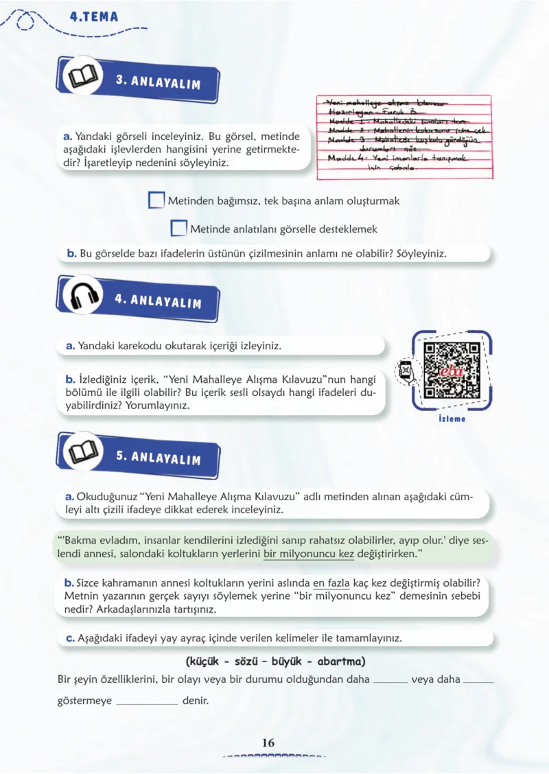 6. Sınıf Türkçe Ders Kitabı Cevapları Meb Yayınları 2. Kitap Sayfa 16