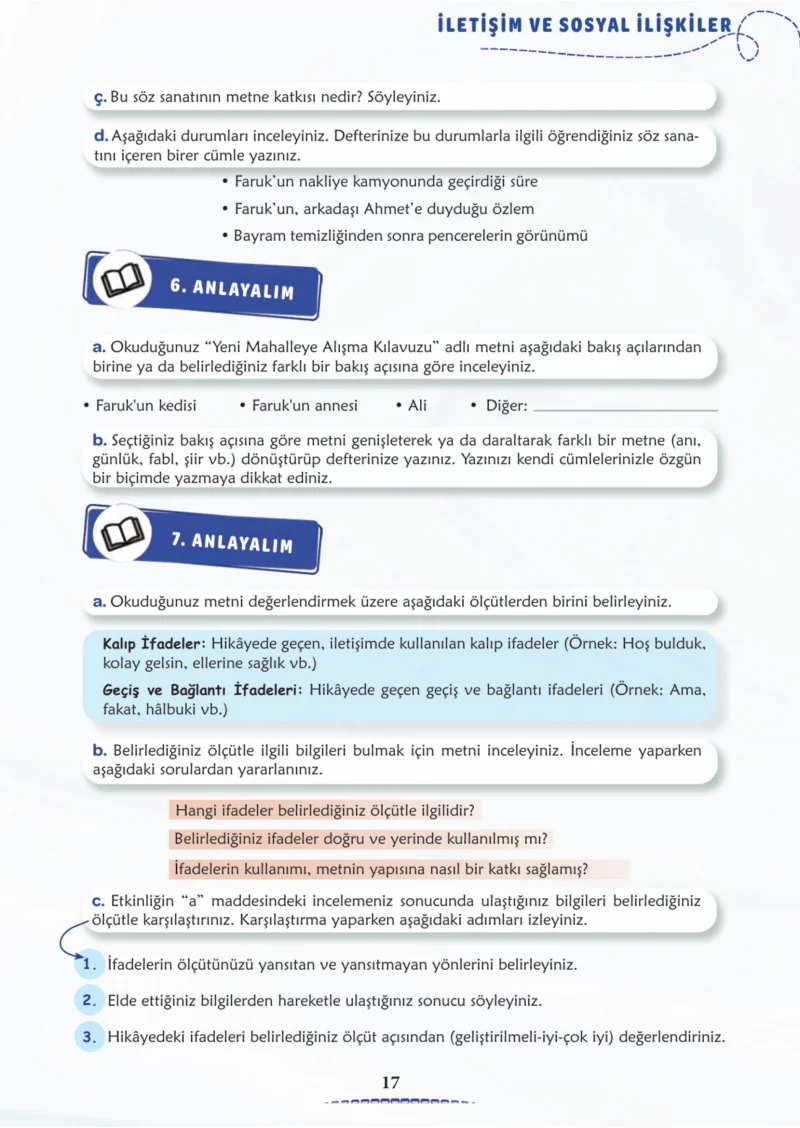 6. Sınıf Türkçe Ders Kitabı Cevapları Meb Yayınları 2. Kitap Sayfa 17