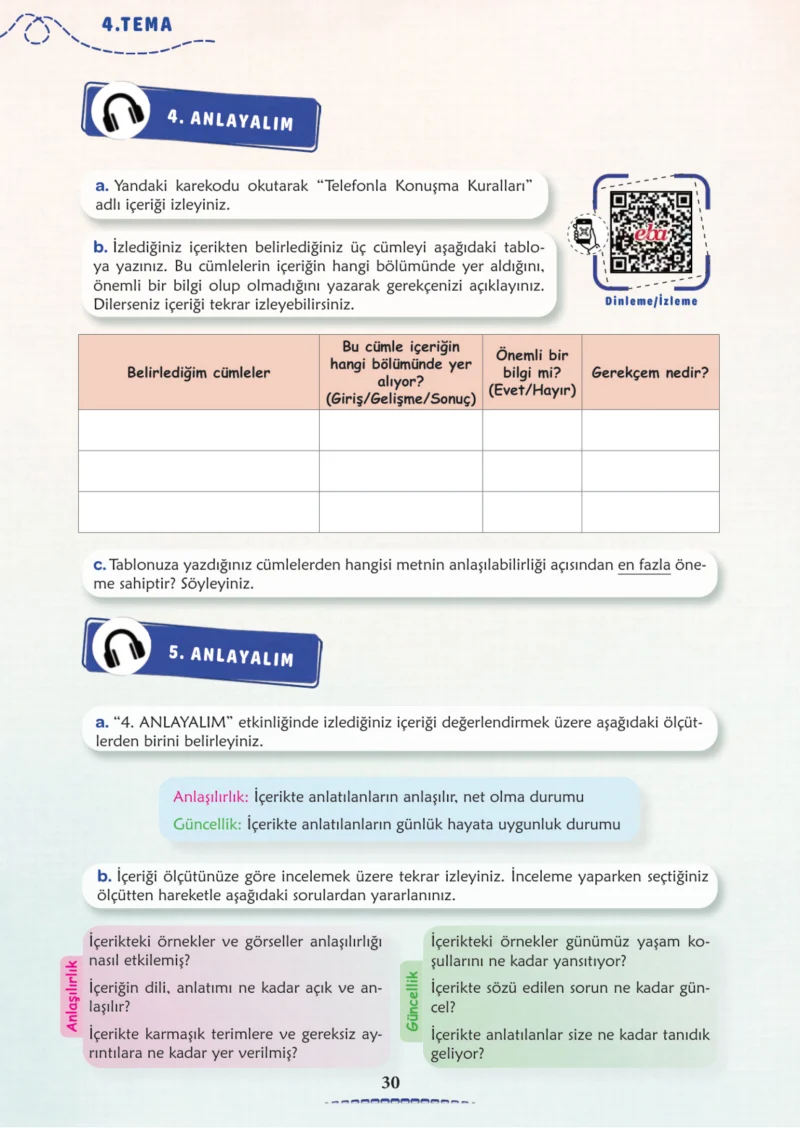 6. Sınıf Türkçe Ders Kitabı Cevapları Meb Yayınları 2. Kitap Sayfa 30
