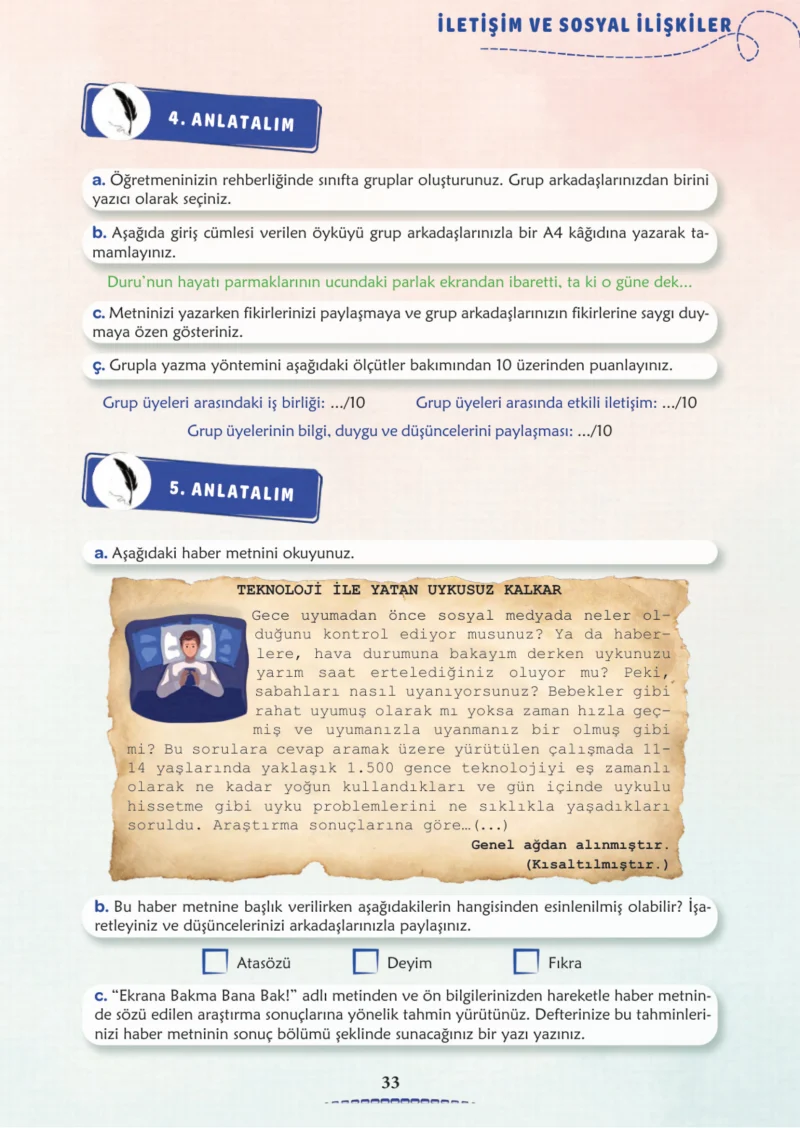 6. Sınıf Türkçe Ders Kitabı Cevapları Meb Yayınları 2. Kitap Sayfa 33
