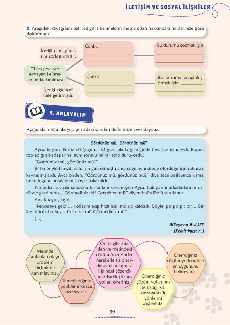 6. Sınıf Türkçe Ders Kitabı Cevapları Meb Yayınları 2. Kitap Sayfa 39