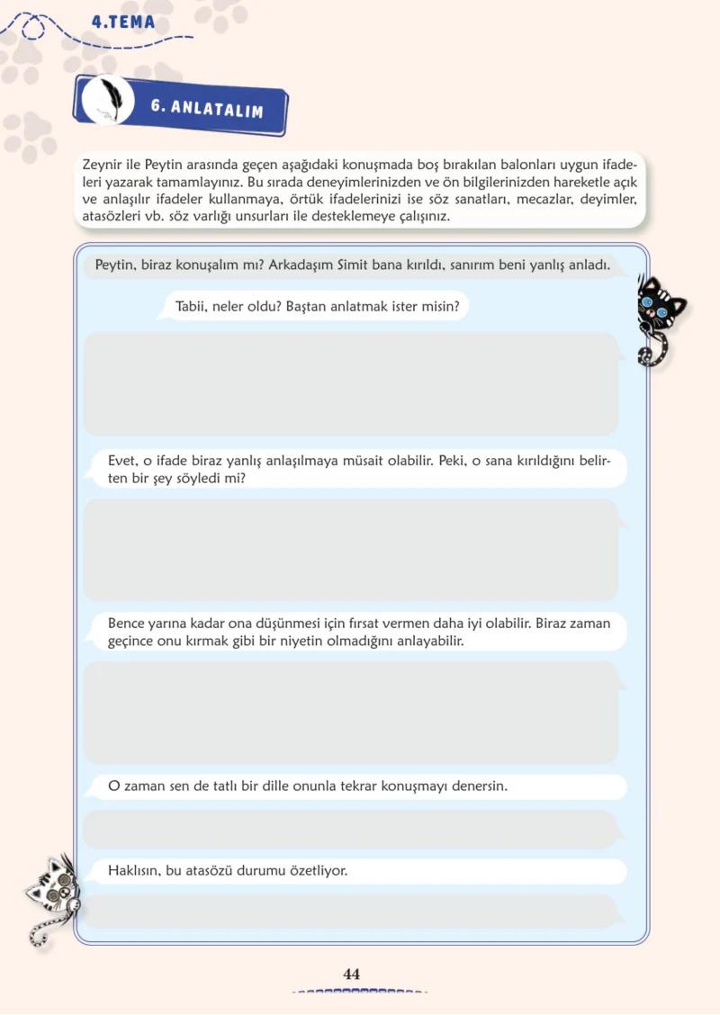 6. Sınıf Türkçe Ders Kitabı Cevapları Meb Yayınları 2. Kitap Sayfa 44
