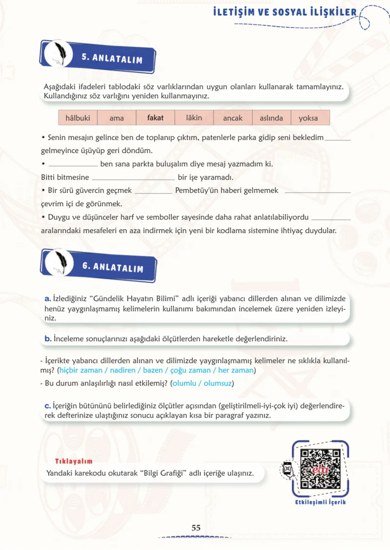 6. Sınıf Türkçe Ders Kitabı Cevapları Meb Yayınları 2. Kitap Sayfa 55