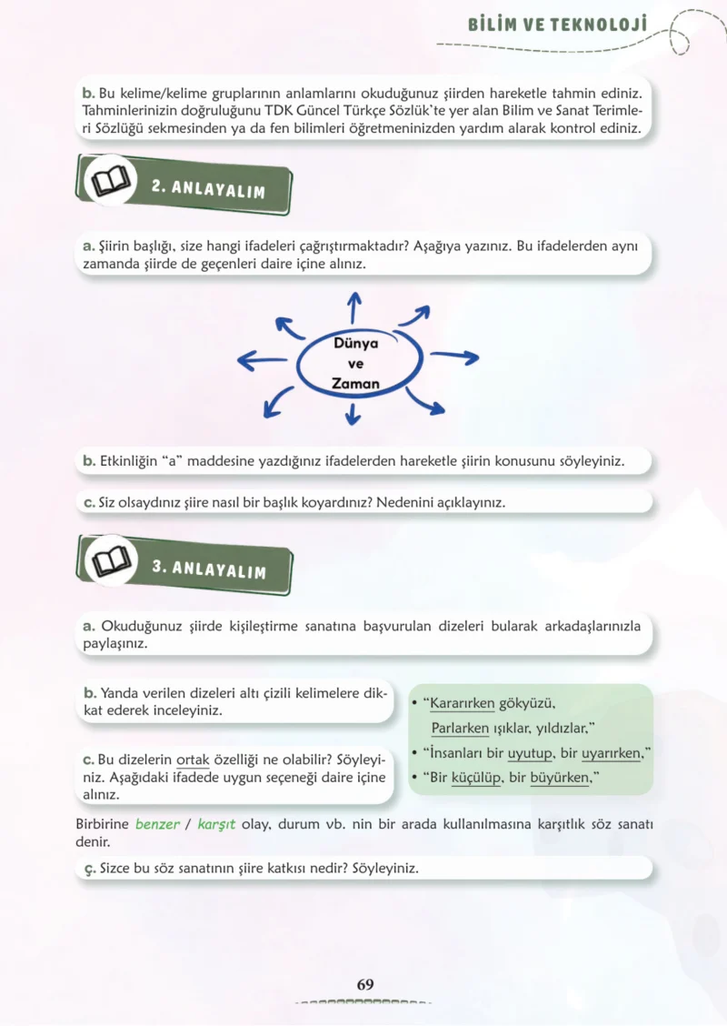 6. Sınıf Türkçe Ders Kitabı Cevapları Meb Yayınları 2. Kitap Sayfa 69