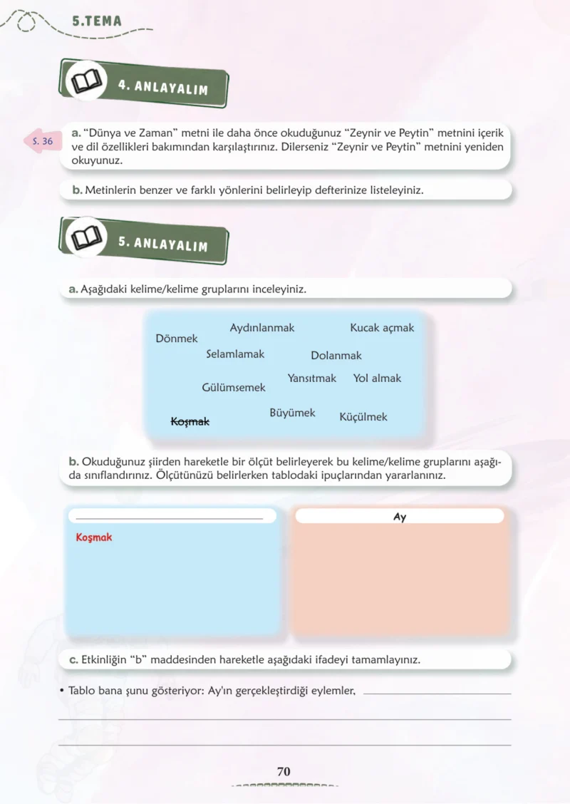 6. Sınıf Türkçe Ders Kitabı Cevapları Meb Yayınları 2. Kitap Sayfa 70