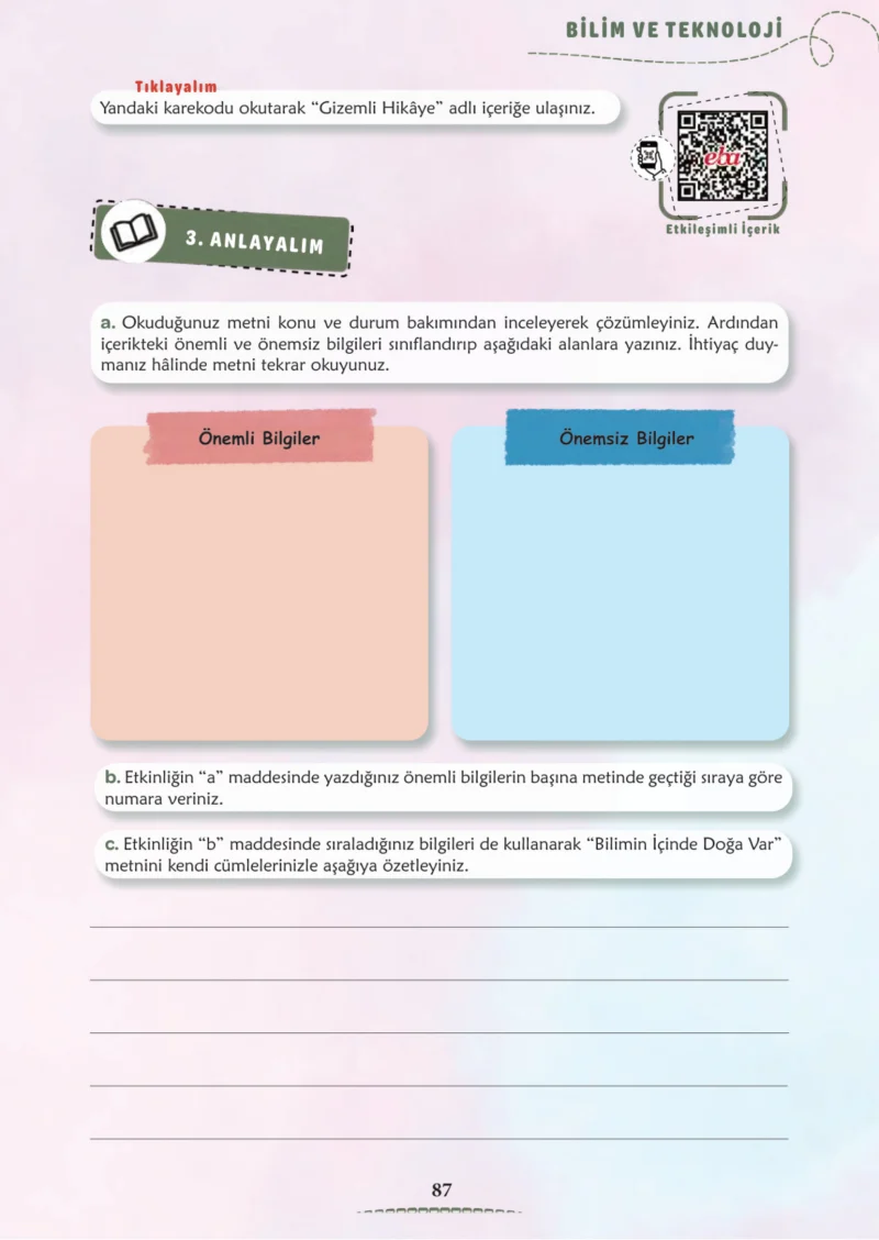 6. Sınıf Türkçe Ders Kitabı Cevapları Meb Yayınları 2. Kitap Sayfa 87