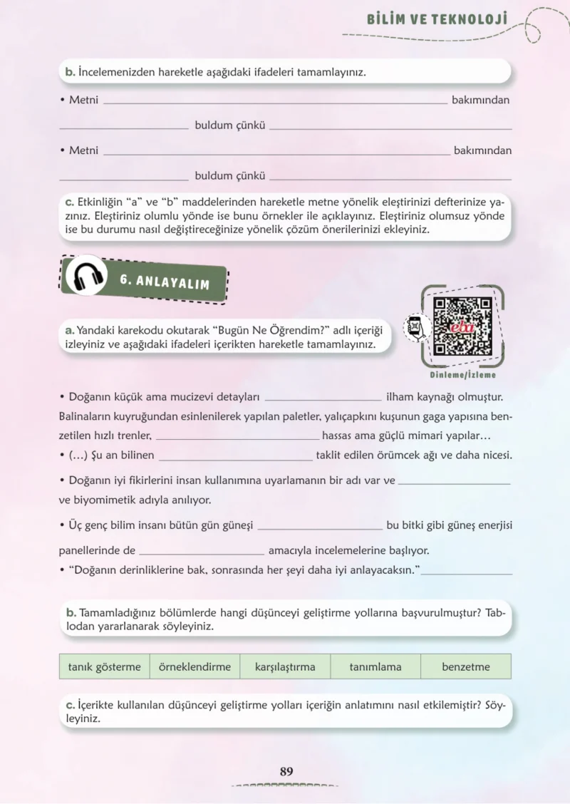 6. Sınıf Türkçe Ders Kitabı Cevapları Meb Yayınları 2. Kitap Sayfa 89