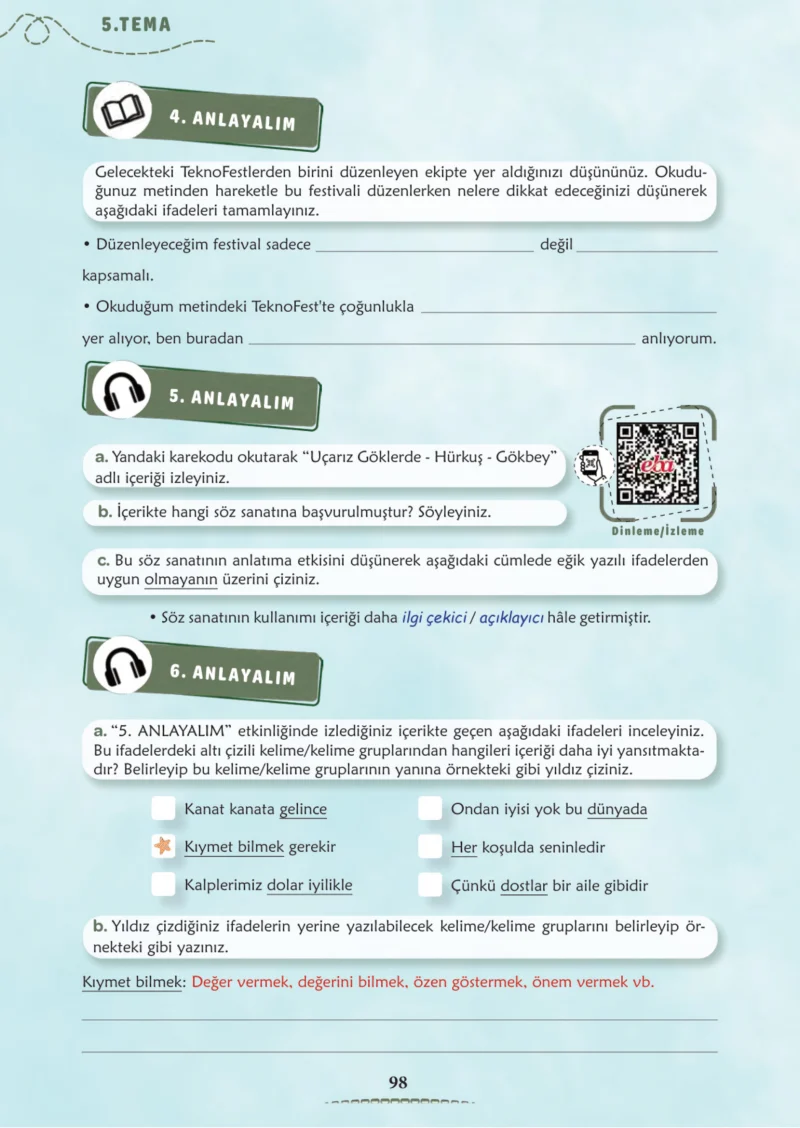 6. Sınıf Türkçe Ders Kitabı Cevapları Meb Yayınları 2. Kitap Sayfa 98