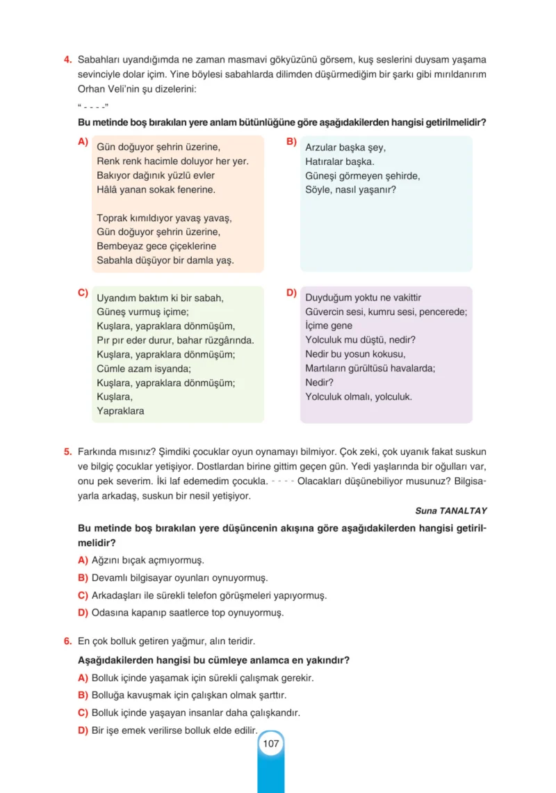 6. Sınıf Türkçe Ders Kitabı Cevapları Yıldırım Yayınları Sayfa 107