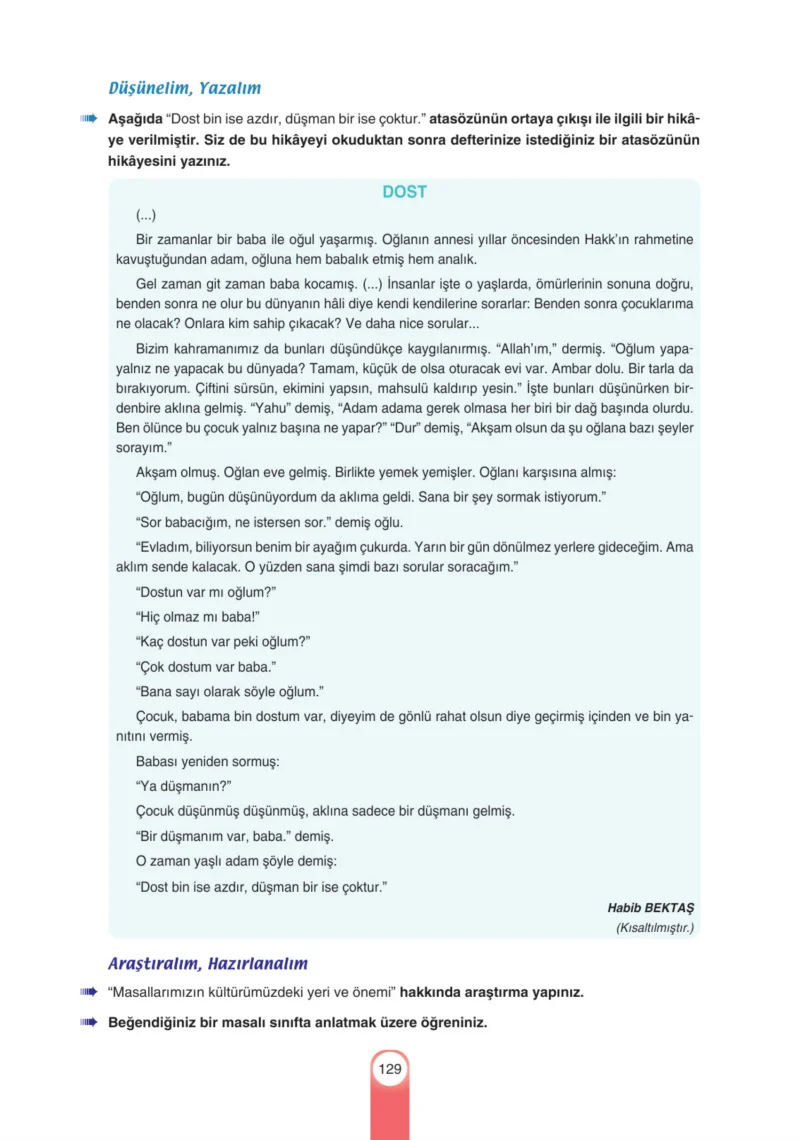 6. Sınıf Türkçe Ders Kitabı Cevapları Yıldırım Yayınları Sayfa 129