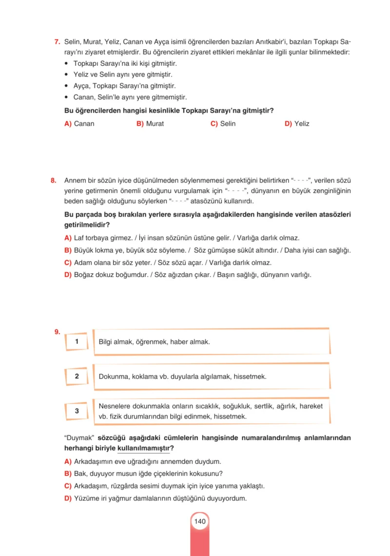 6. Sınıf Türkçe Ders Kitabı Cevapları Yıldırım Yayınları Sayfa 140