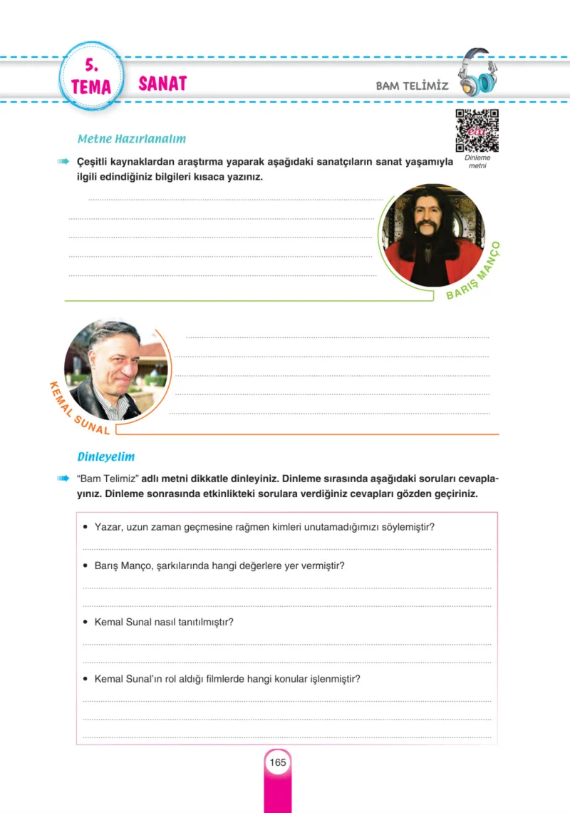 6. Sınıf Türkçe Ders Kitabı Cevapları Yıldırım Yayınları Sayfa 165