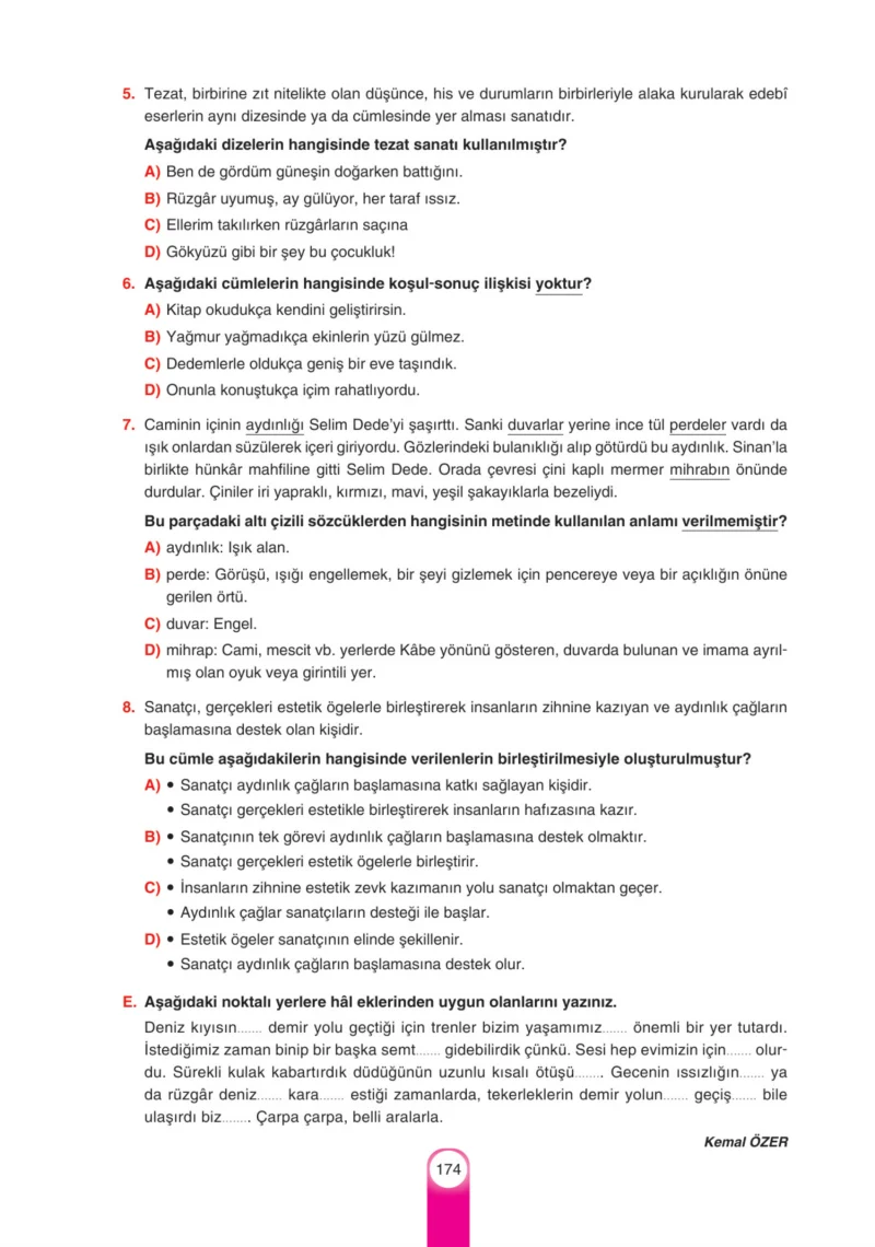 6. Sınıf Türkçe Ders Kitabı Cevapları Yıldırım Yayınları Sayfa 174