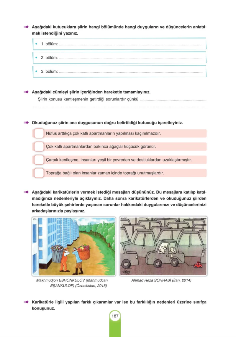 6. Sınıf Türkçe Ders Kitabı Cevapları Yıldırım Yayınları Sayfa 187