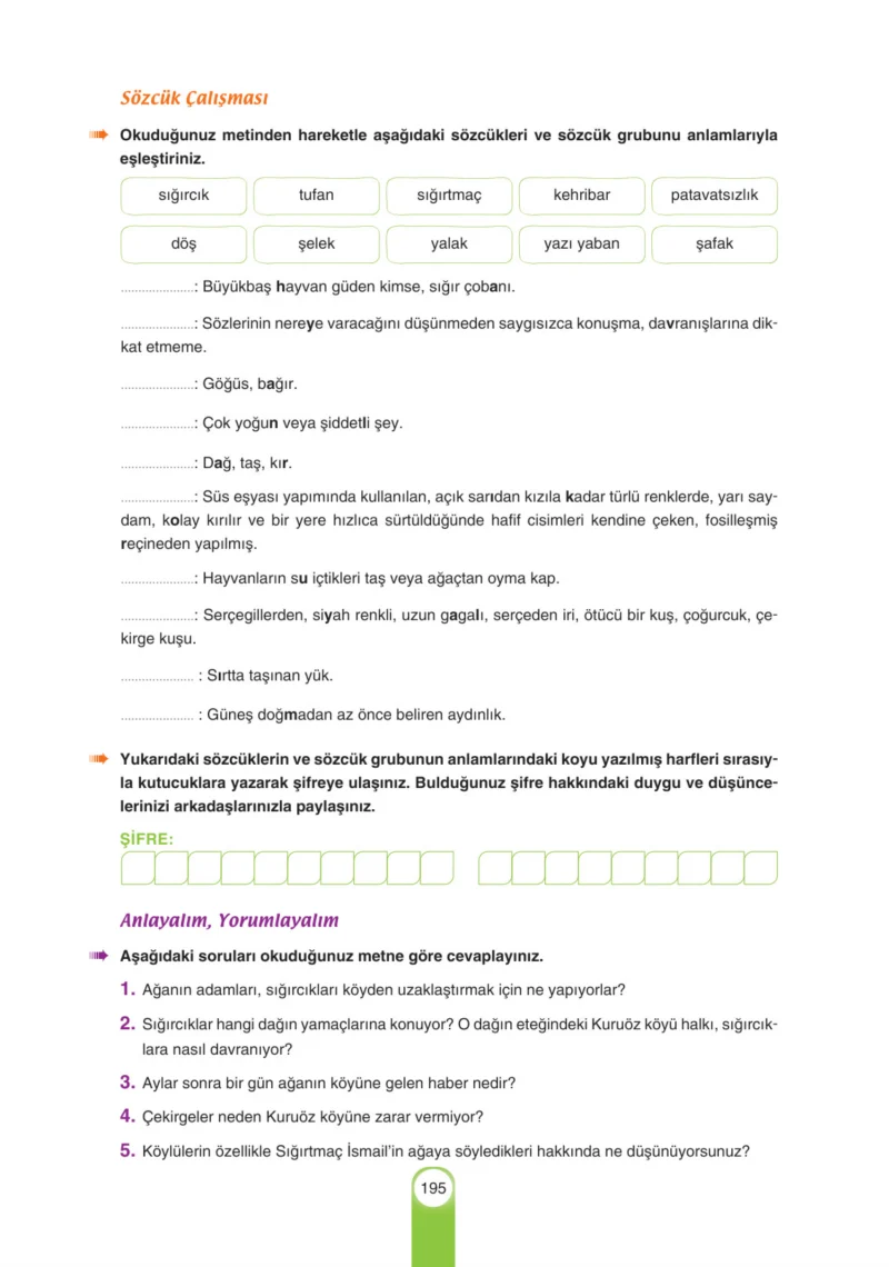 6. Sınıf Türkçe Ders Kitabı Cevapları Yıldırım Yayınları Sayfa 195