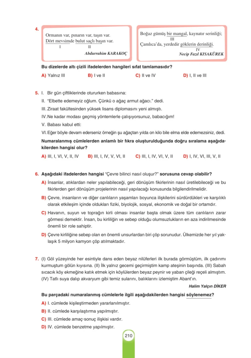 6. Sınıf Türkçe Ders Kitabı Cevapları Yıldırım Yayınları Sayfa 210