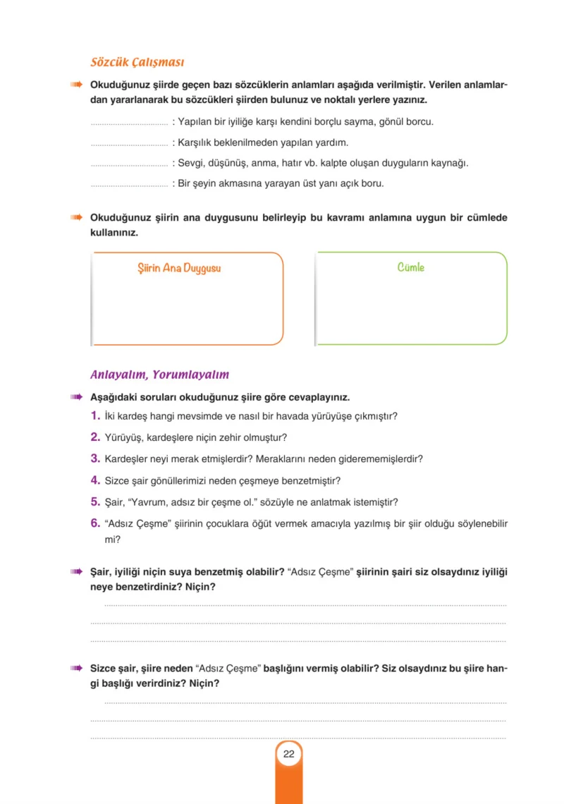 6. Sınıf Türkçe Ders Kitabı Cevapları Yıldırım Yayınları Sayfa 22