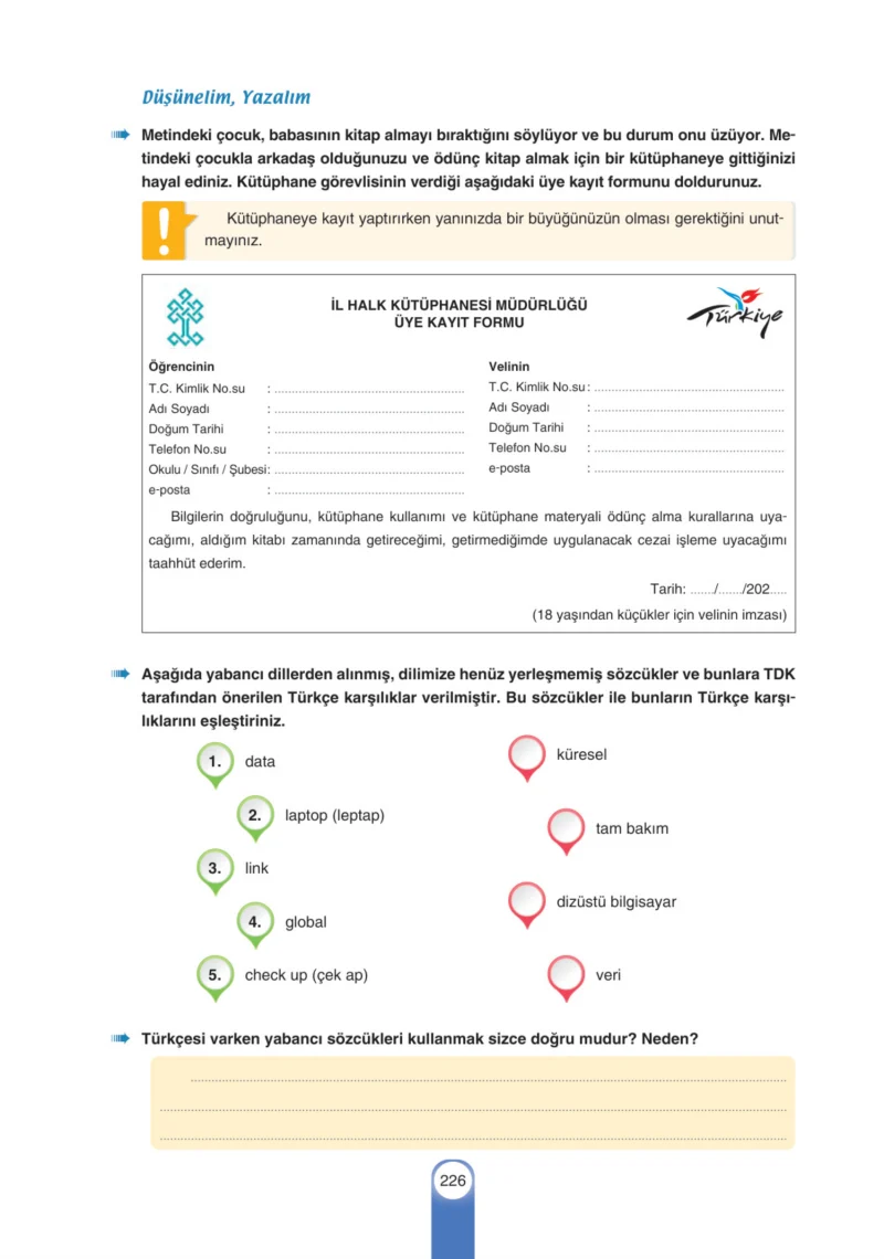 6. Sınıf Türkçe Ders Kitabı Cevapları Yıldırım Yayınları Sayfa 226