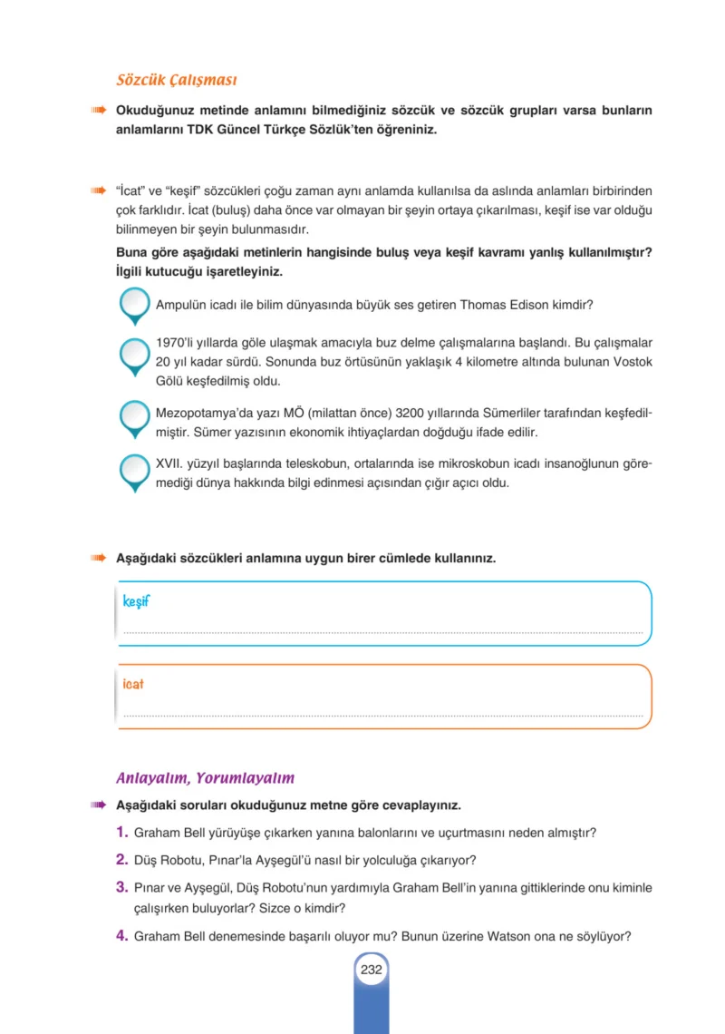 6. Sınıf Türkçe Ders Kitabı Cevapları Yıldırım Yayınları Sayfa 232
