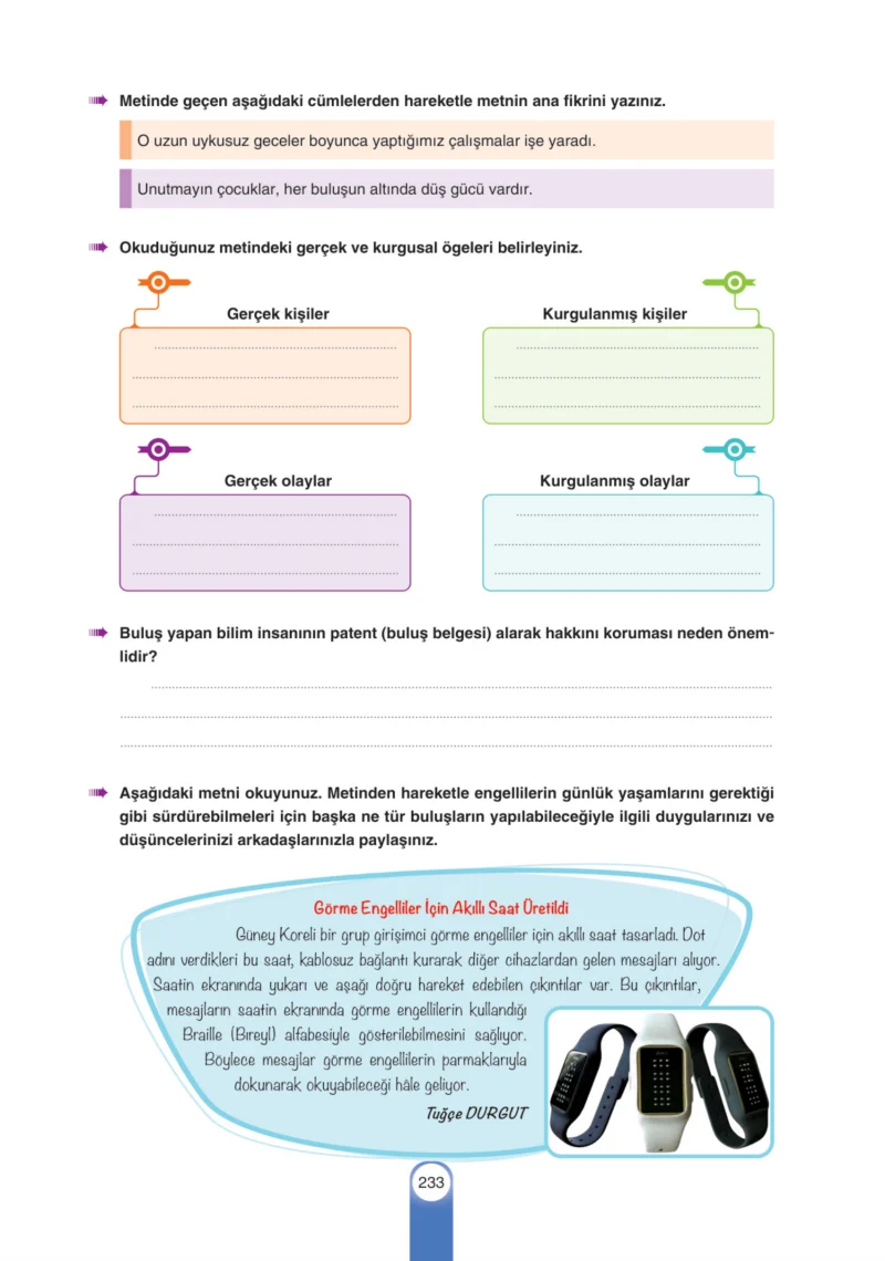 6. Sınıf Türkçe Ders Kitabı Cevapları Yıldırım Yayınları Sayfa 233