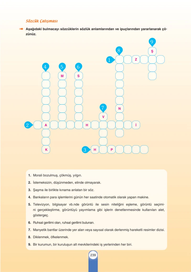 6. Sınıf Türkçe Ders Kitabı Cevapları Yıldırım Yayınları Sayfa 239