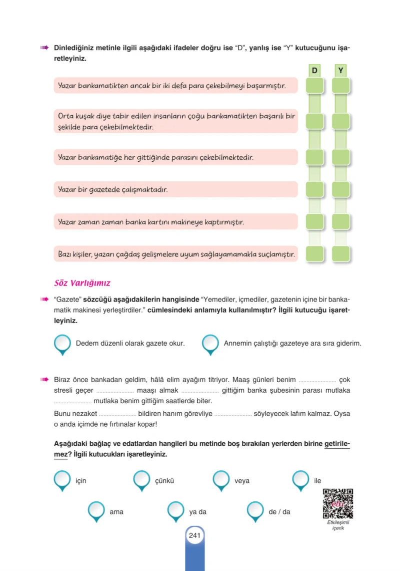 6. Sınıf Türkçe Ders Kitabı Cevapları Yıldırım Yayınları Sayfa 241