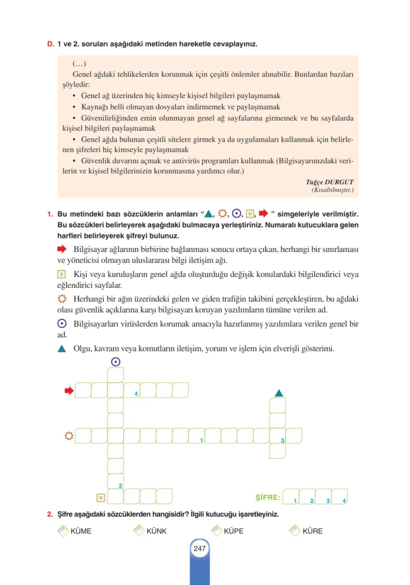 6. Sınıf Türkçe Ders Kitabı Cevapları Yıldırım Yayınları Sayfa 247