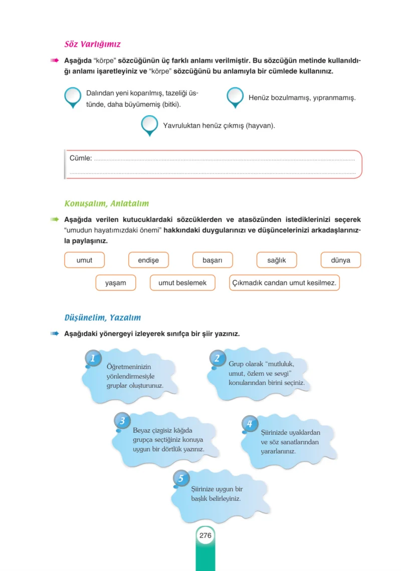 6. Sınıf Türkçe Ders Kitabı Cevapları Yıldırım Yayınları Sayfa 276