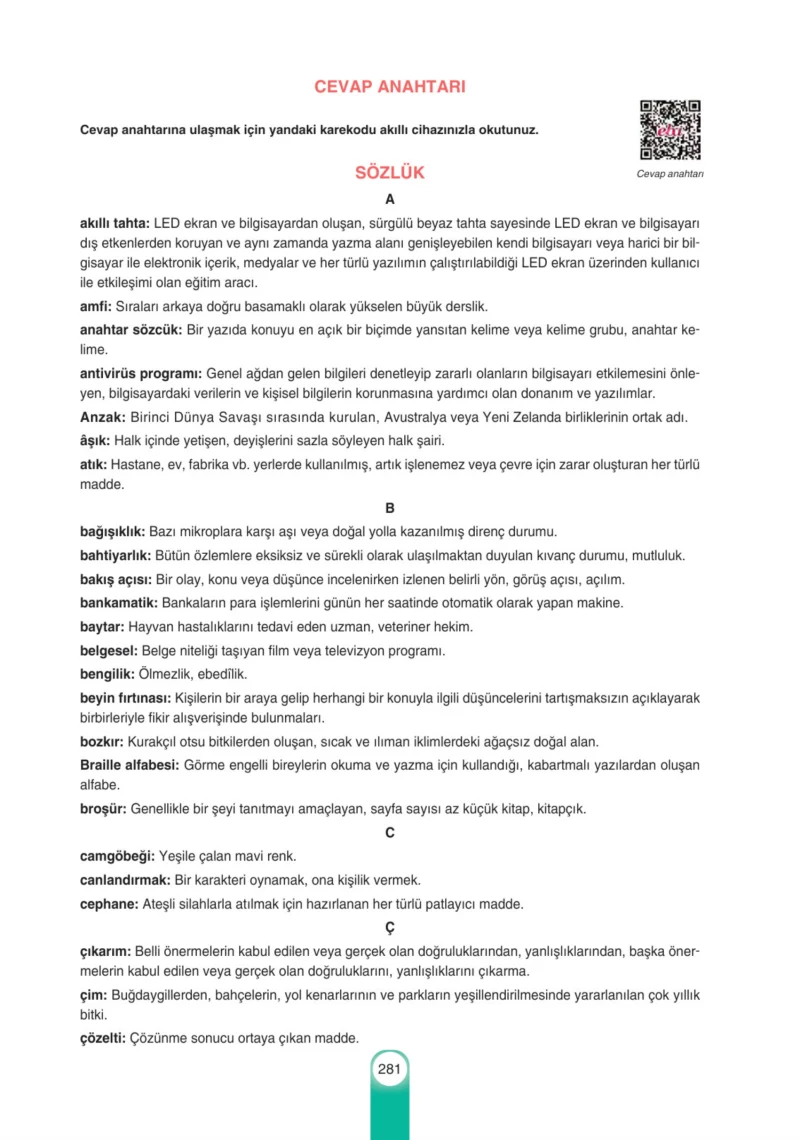 6. Sınıf Türkçe Ders Kitabı Cevapları Yıldırım Yayınları Sayfa 281