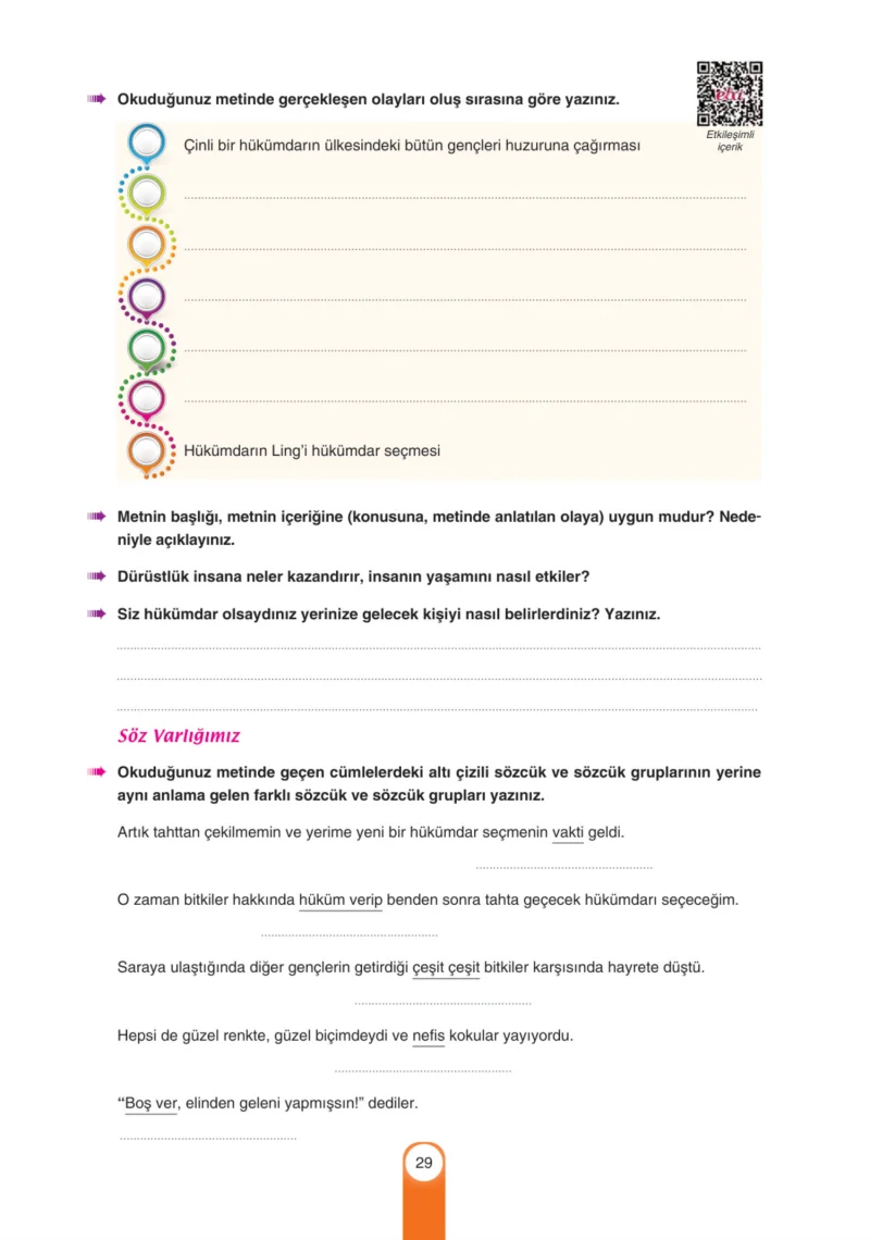 6. Sınıf Türkçe Ders Kitabı Cevapları Yıldırım Yayınları Sayfa 29