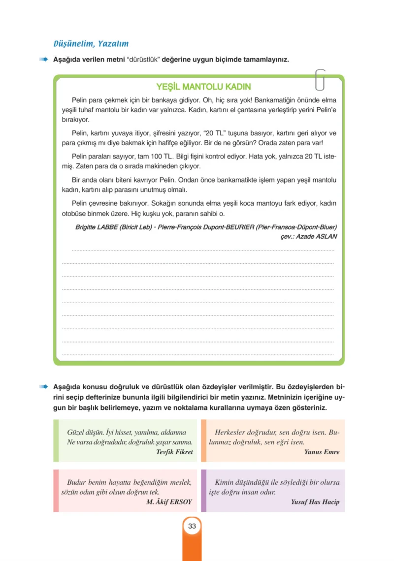 6. Sınıf Türkçe Ders Kitabı Cevapları Yıldırım Yayınları Sayfa 33