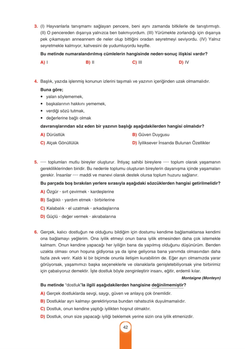 6. Sınıf Türkçe Ders Kitabı Cevapları Yıldırım Yayınları Sayfa 42