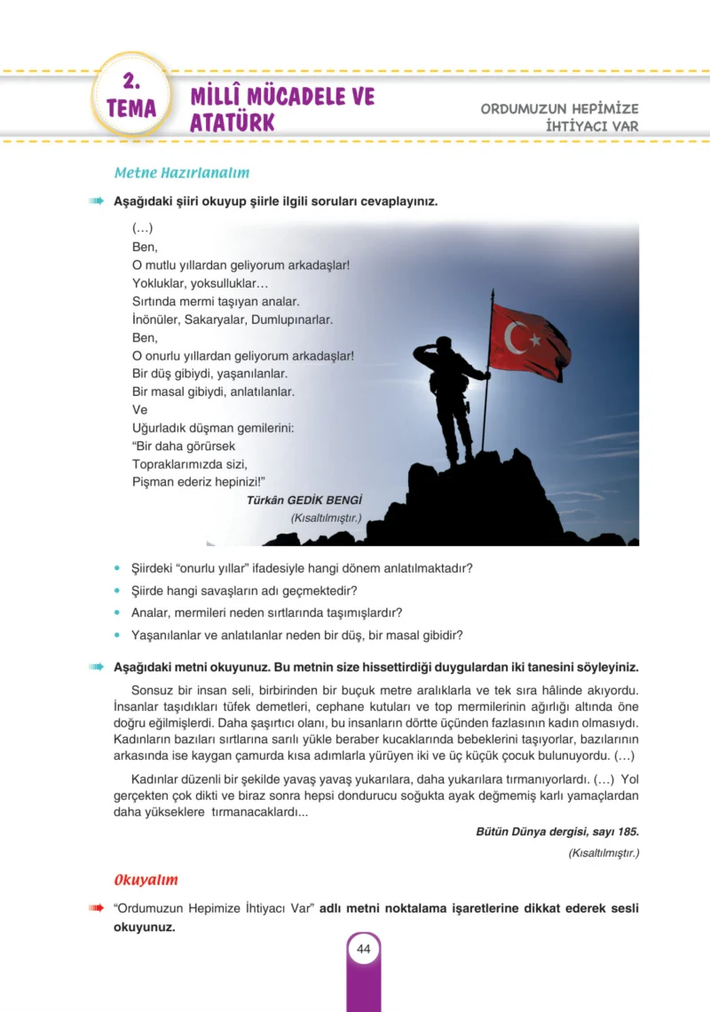 6. Sınıf Türkçe Ders Kitabı Cevapları Yıldırım Yayınları Sayfa 44