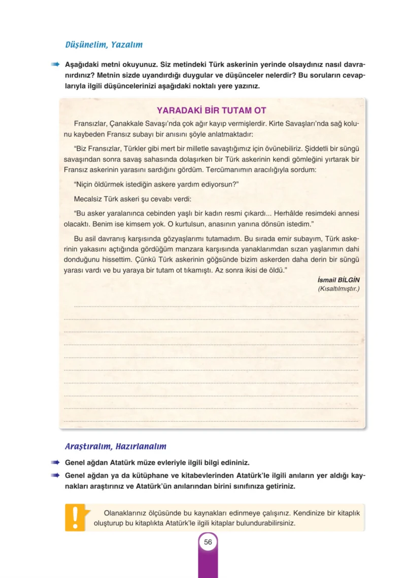 6. Sınıf Türkçe Ders Kitabı Cevapları Yıldırım Yayınları Sayfa 56