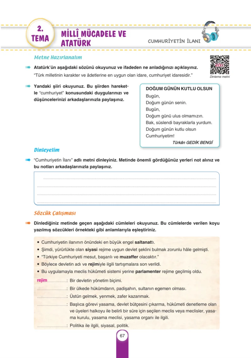 6. Sınıf Türkçe Ders Kitabı Cevapları Yıldırım Yayınları Sayfa 67