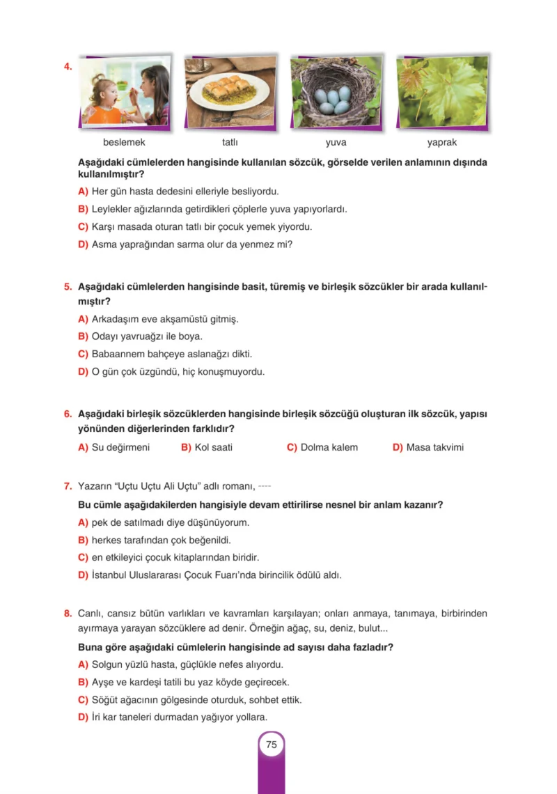 6. Sınıf Türkçe Ders Kitabı Cevapları Yıldırım Yayınları Sayfa 75