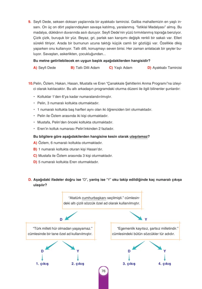 6. Sınıf Türkçe Ders Kitabı Cevapları Yıldırım Yayınları Sayfa 76