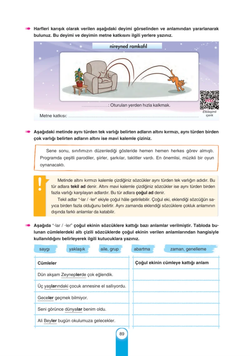 6. Sınıf Türkçe Ders Kitabı Cevapları Yıldırım Yayınları Sayfa 89