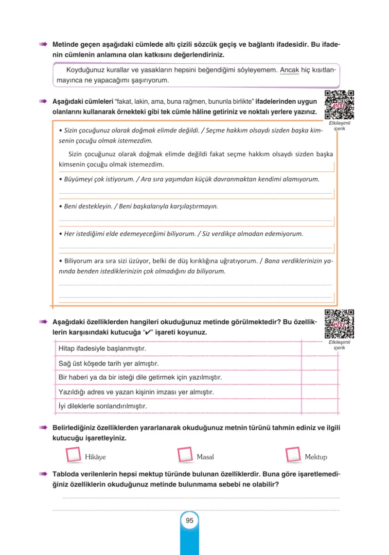 6. Sınıf Türkçe Ders Kitabı Cevapları Yıldırım Yayınları Sayfa 95