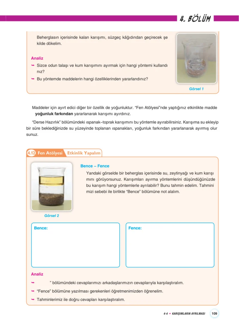 7. Sınıf Fen Bilimleri Ders Kitabı Cevapları Aydın Yayınları Sayfa 109