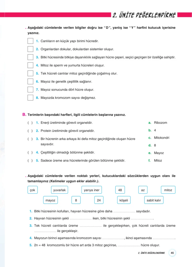 7. Sınıf Fen Bilimleri Ders Kitabı Cevapları Aydın Yayınları Sayfa 45