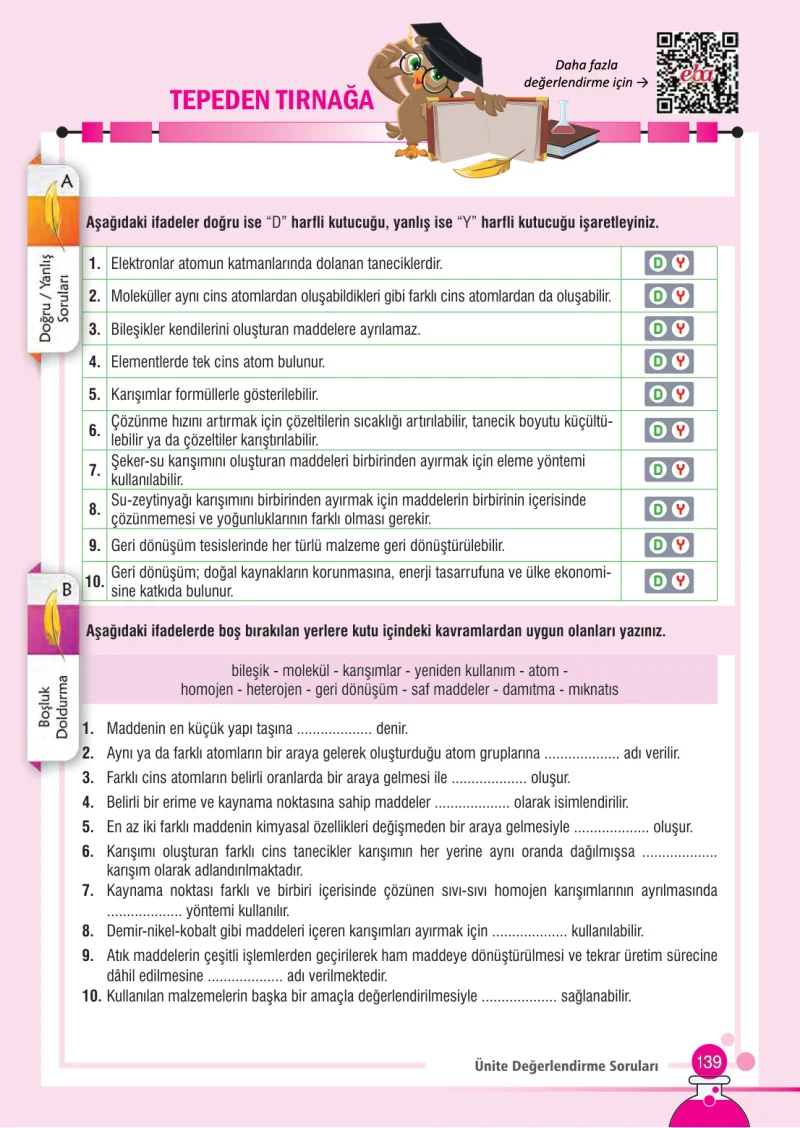 7. Sınıf Fen Bilimleri Ders Kitabı Cevapları Meb Yayınları Sayfa 139