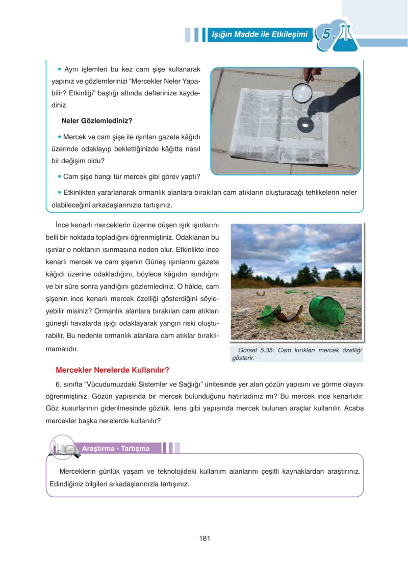 7. Sınıf Fen Bilimleri Ders Kitabı Cevapları Tutku Yayınları Sayfa 181