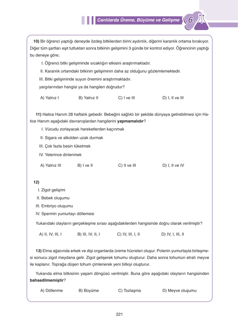 7. Sınıf Fen Bilimleri Ders Kitabı Cevapları Tutku Yayınları Sayfa 221