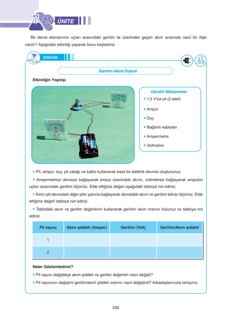 7. Sınıf Fen Bilimleri Ders Kitabı Cevapları Tutku Yayınları Sayfa 230