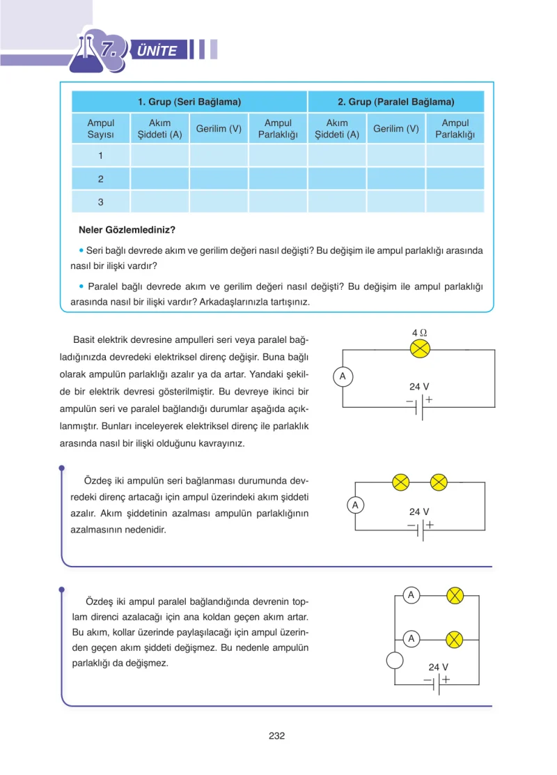 7. Sınıf Fen Bilimleri Ders Kitabı Cevapları Tutku Yayınları Sayfa 232