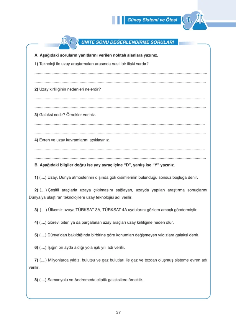 7. Sınıf Fen Bilimleri Ders Kitabı Cevapları Tutku Yayınları Sayfa 37